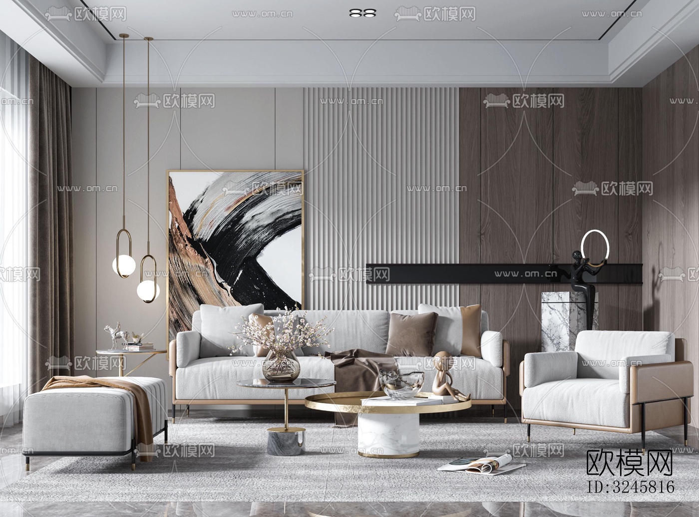 现代客厅效果图下载（渲染图1）