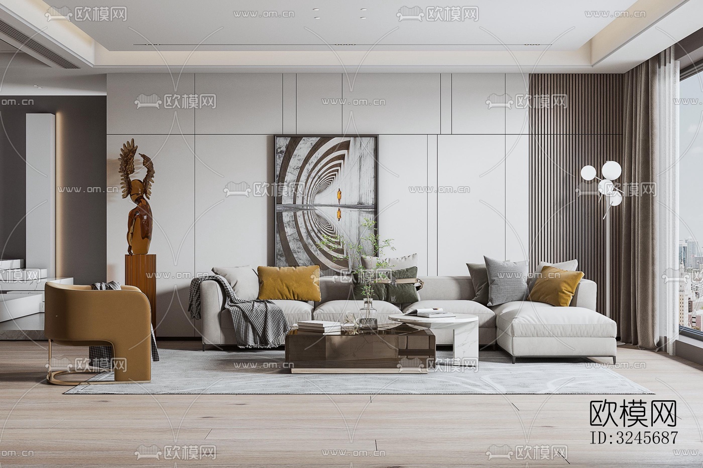 现代客厅效果图下载（渲染图4）