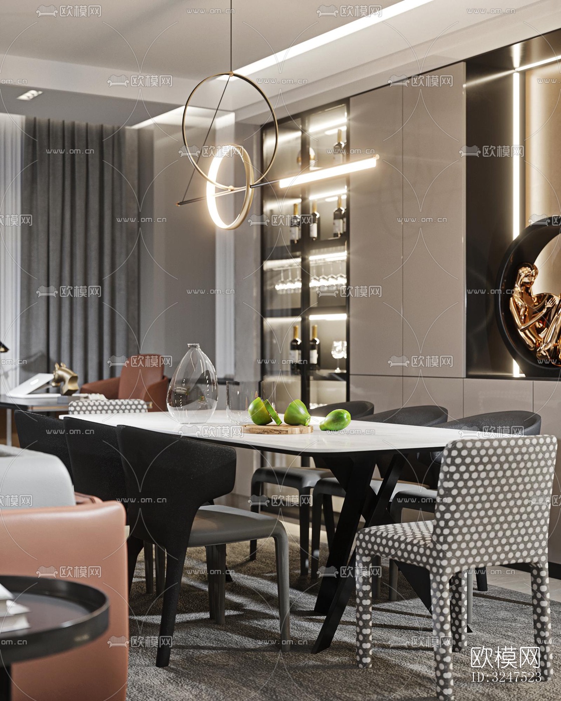 现代客餐厅效果图下载（渲染图4）