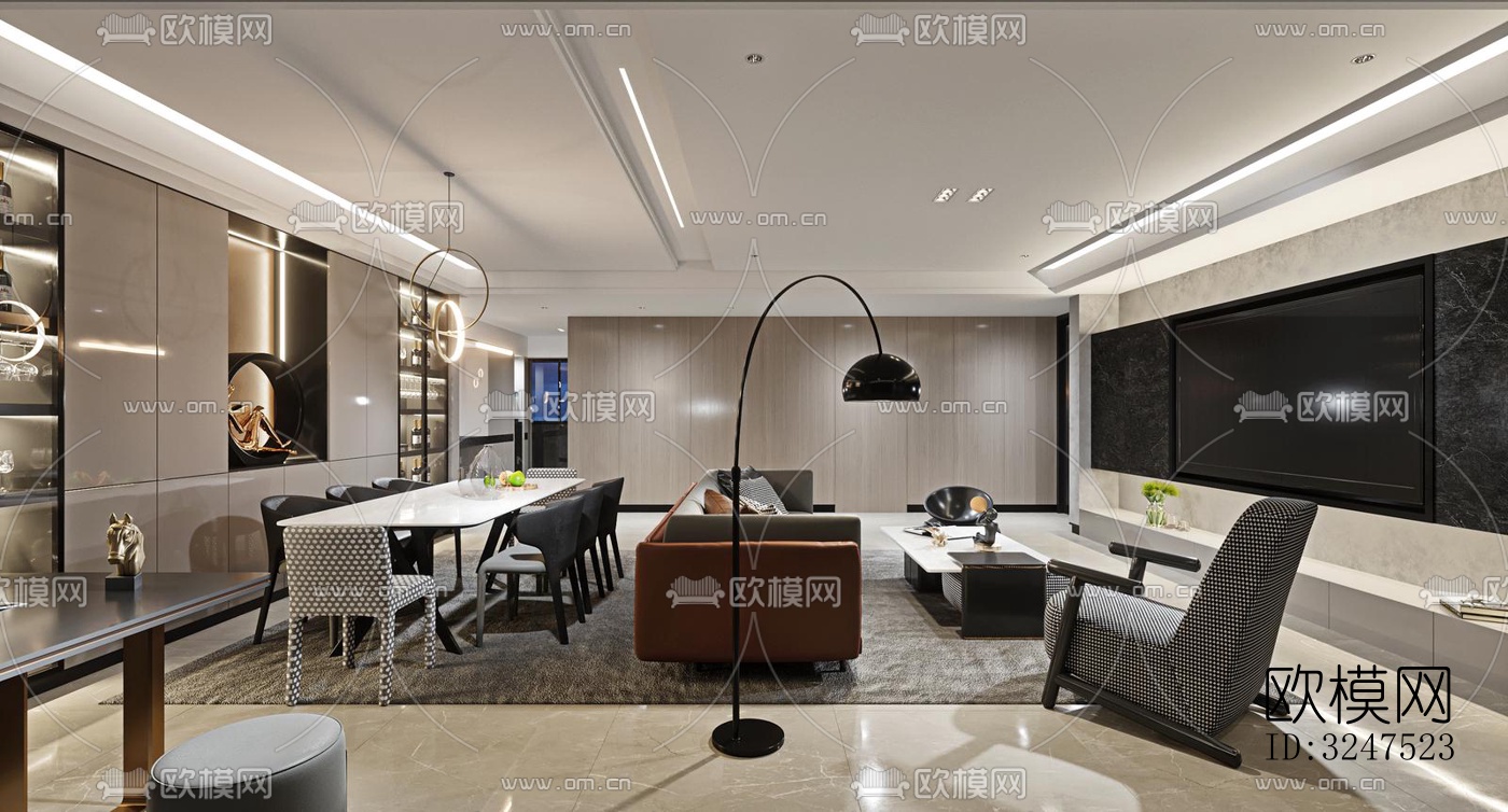 现代客餐厅效果图下载（渲染图7）