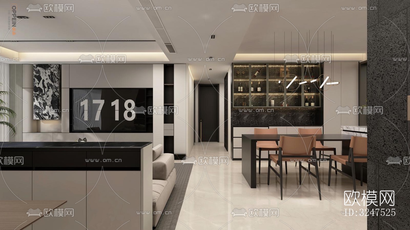 现代客餐厅效果图下载（渲染图4）