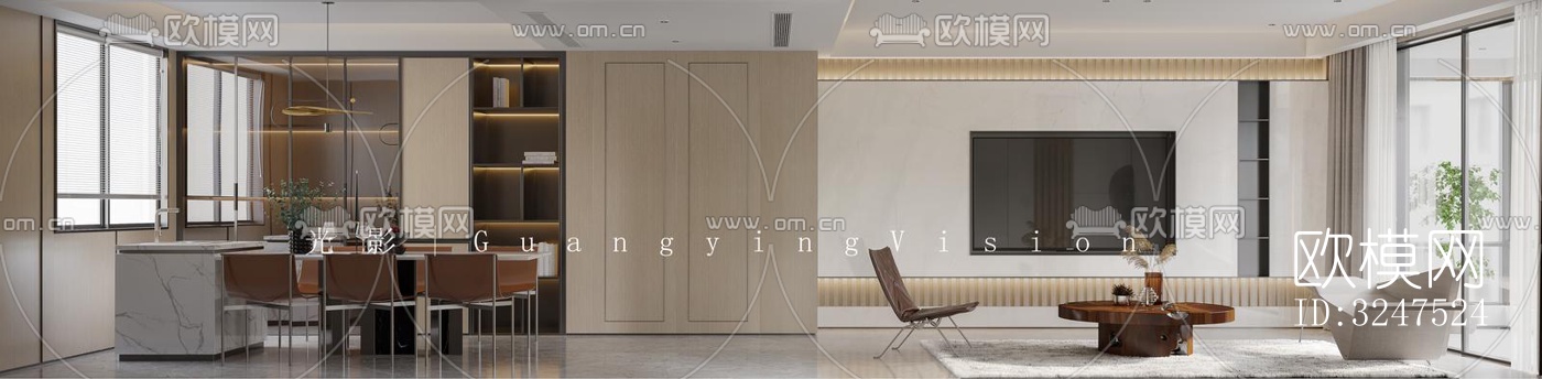 现代客餐厅效果图下载（渲染图5）