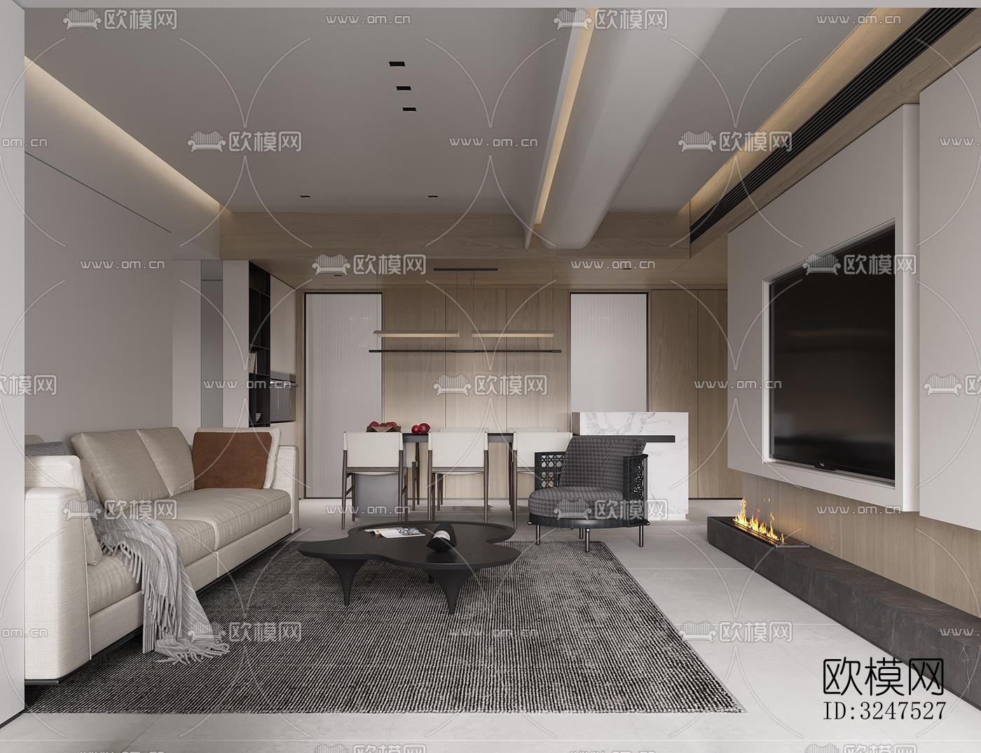 现代客餐厅效果图下载（渲染图6）