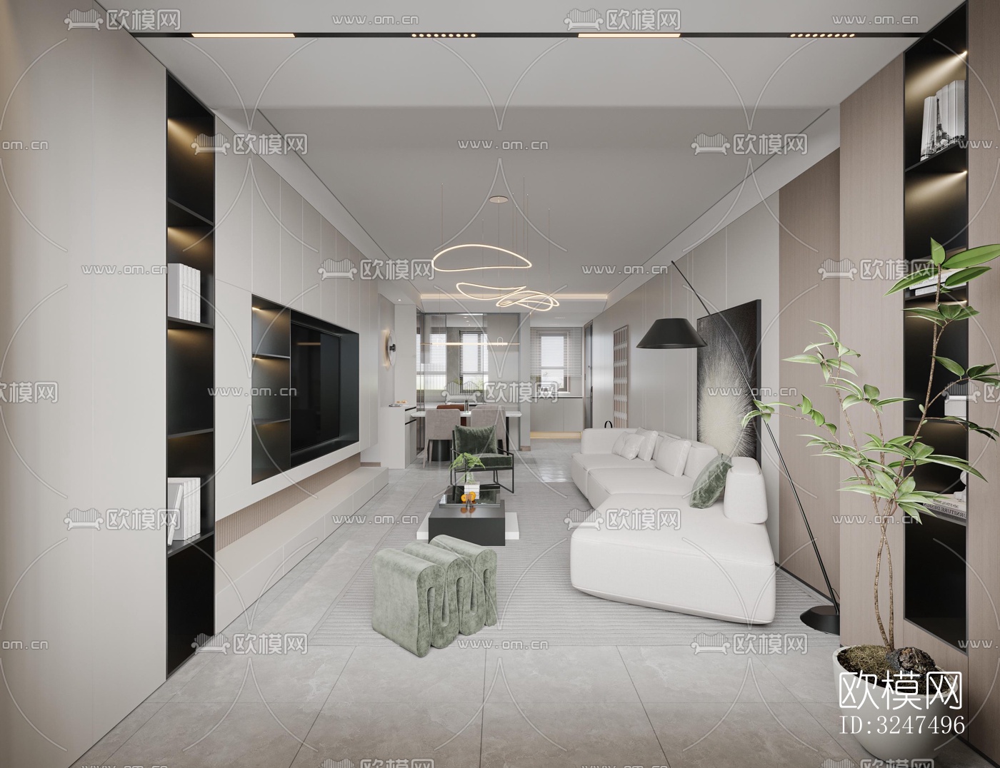 现代客餐厅效果图下载（渲染图4）