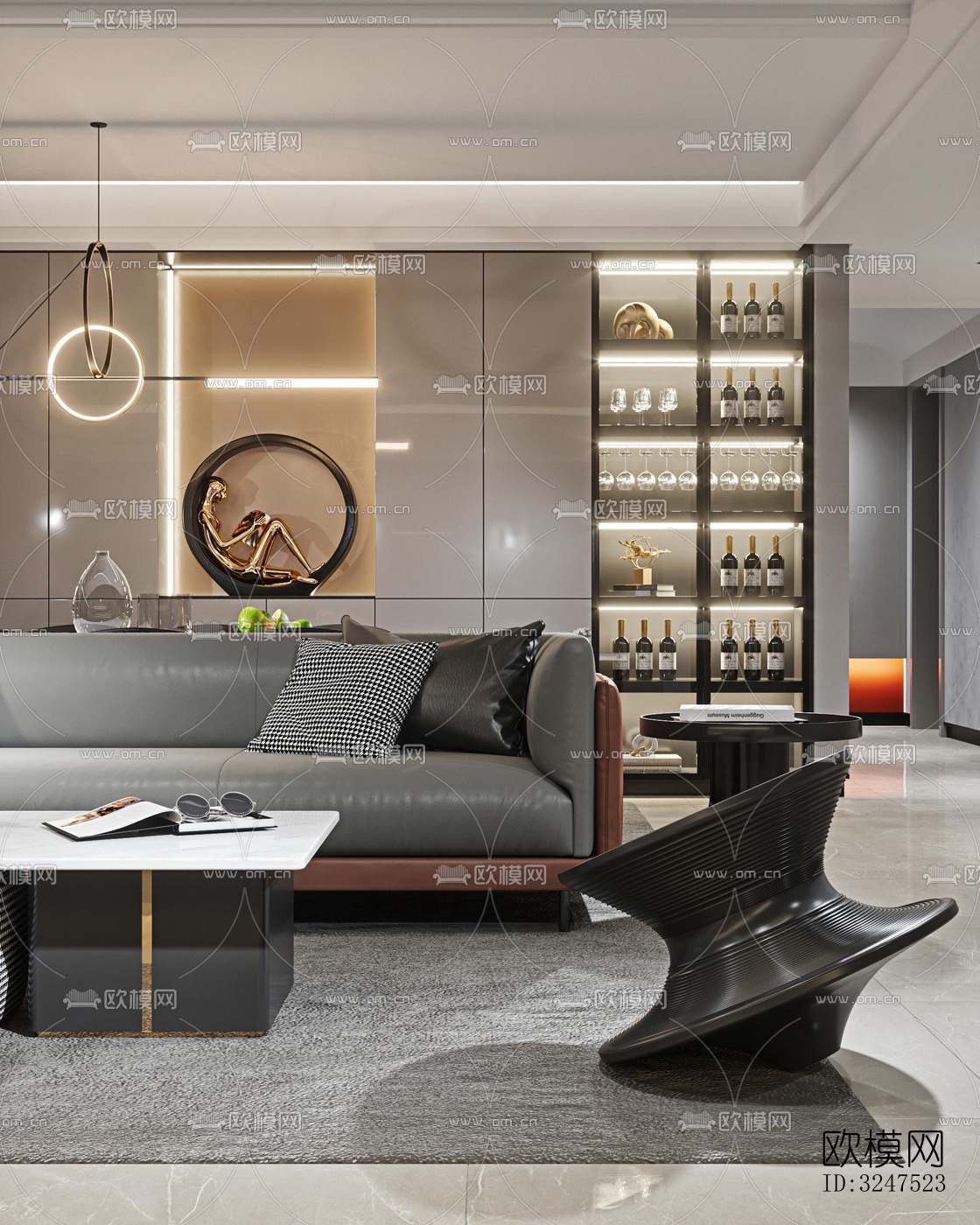 现代客餐厅效果图下载（渲染图6）