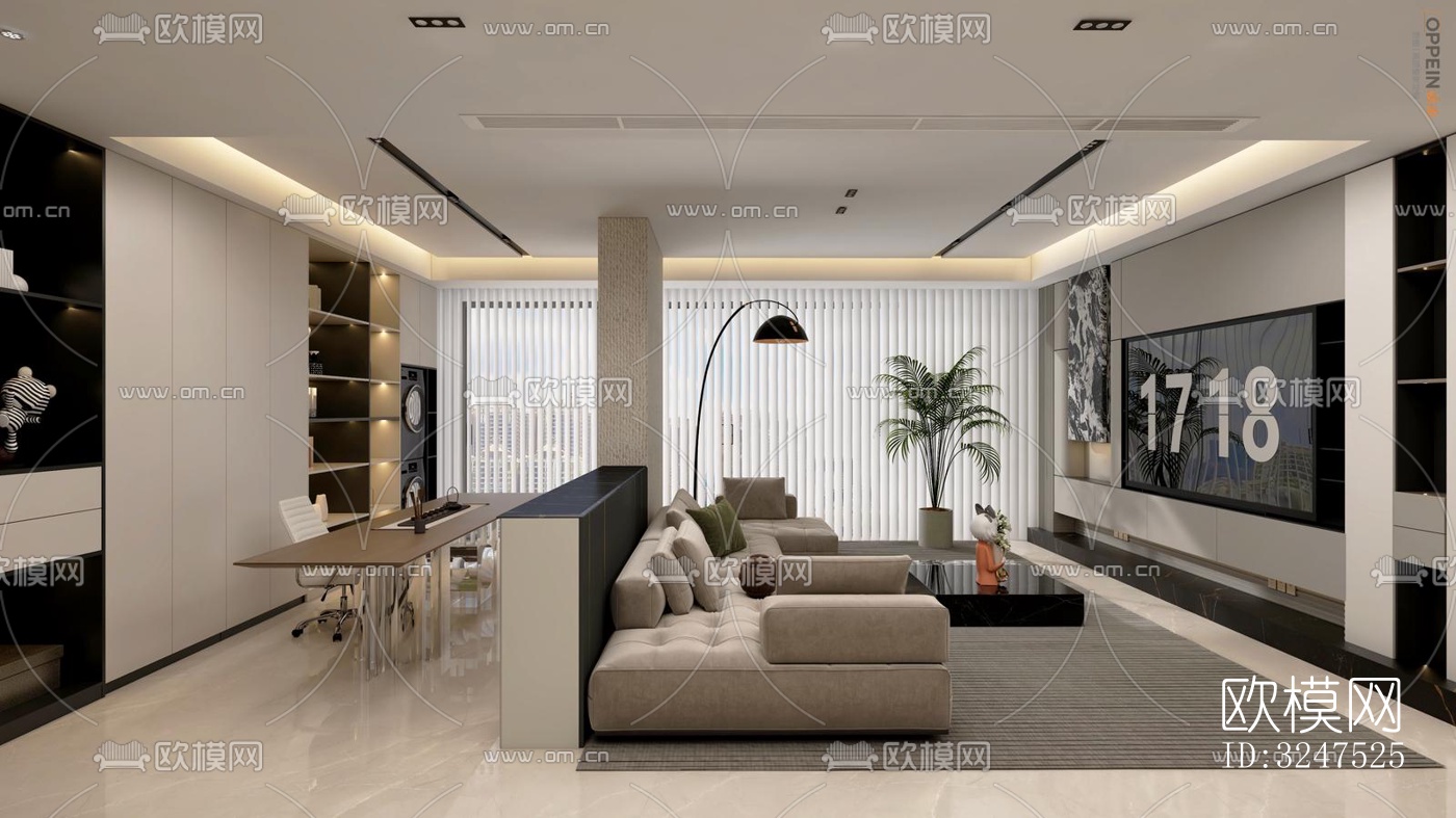 现代客餐厅效果图下载（渲染图1）