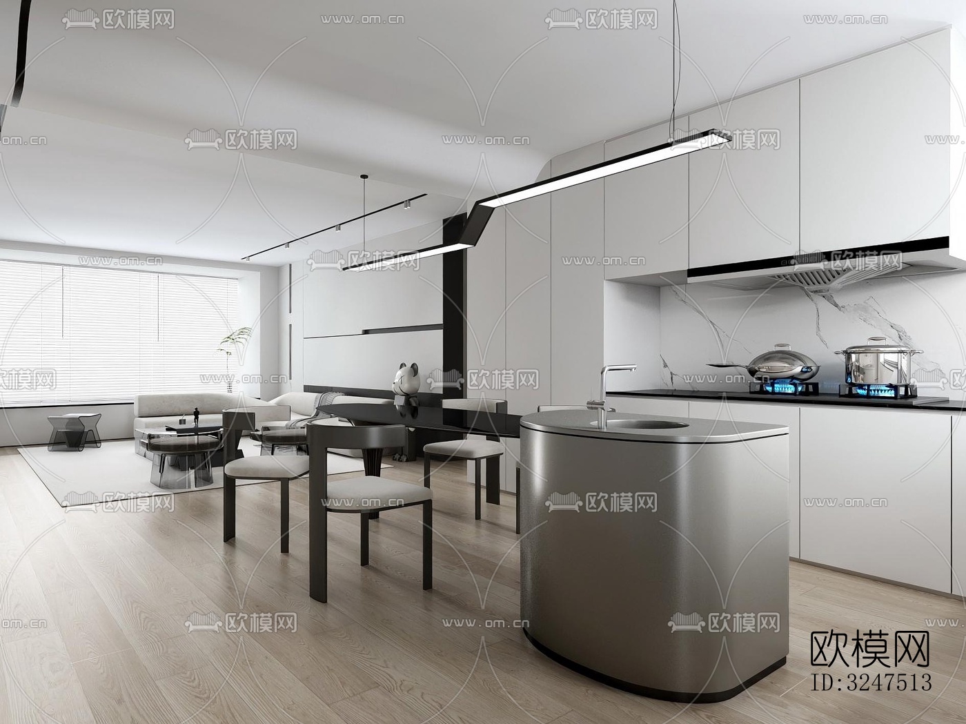 现代客餐厅效果图下载（渲染图4）