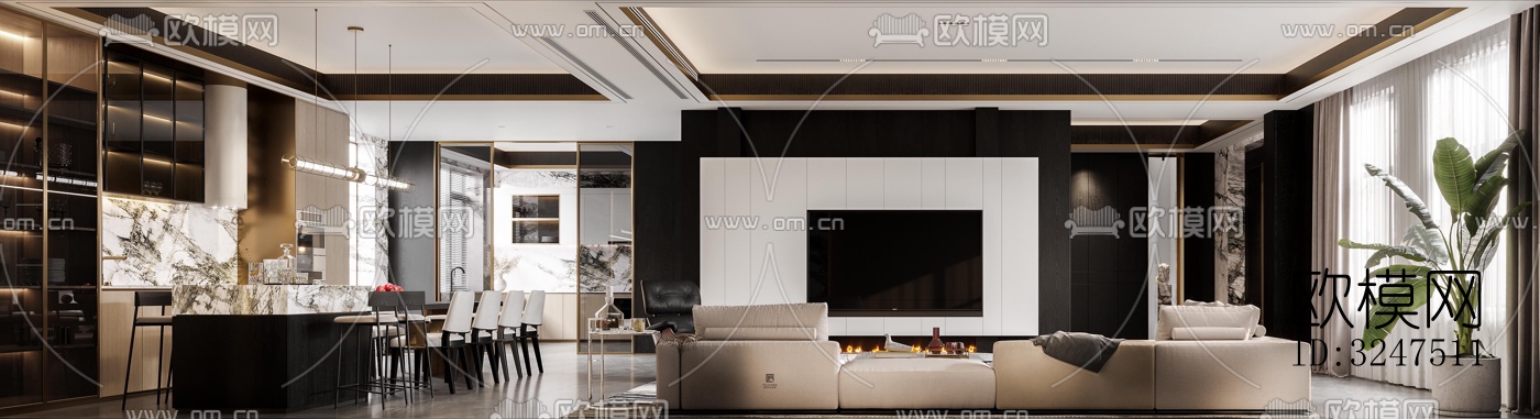 现代客餐厅效果图下载（渲染图2）