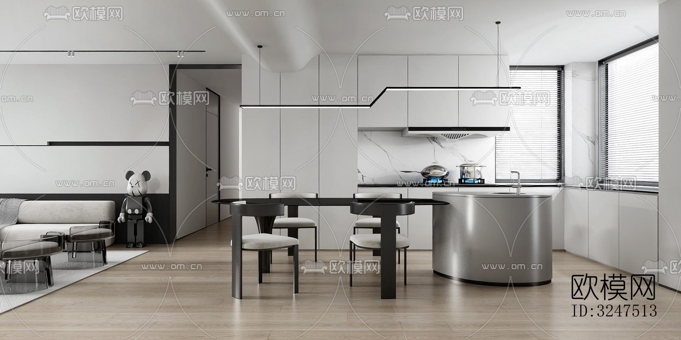 现代客餐厅效果图下载（渲染图2）