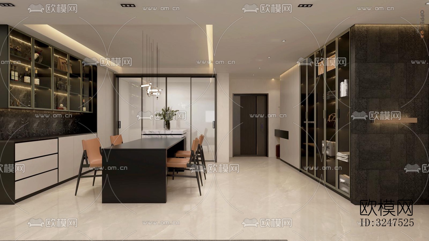 现代客餐厅效果图下载（渲染图3）