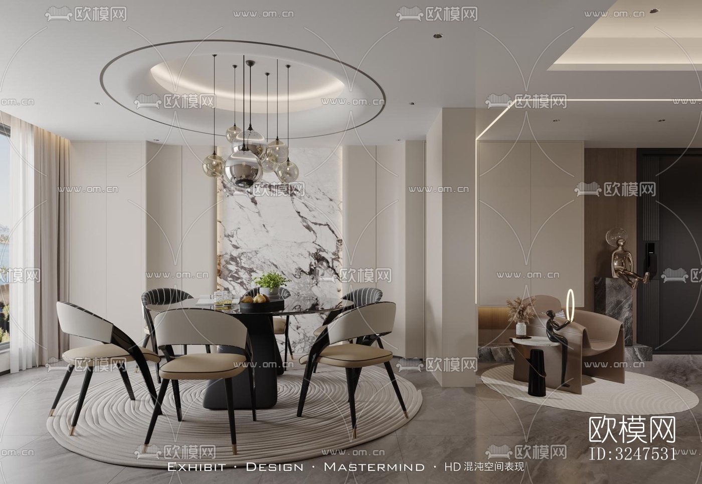 现代客餐厅效果图下载（渲染图4）