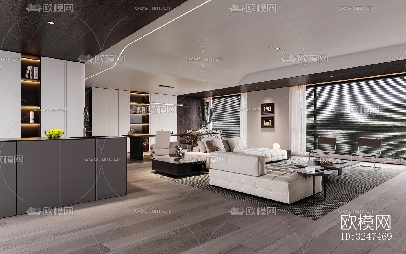 现代客餐厅效果图下载（渲染图1）