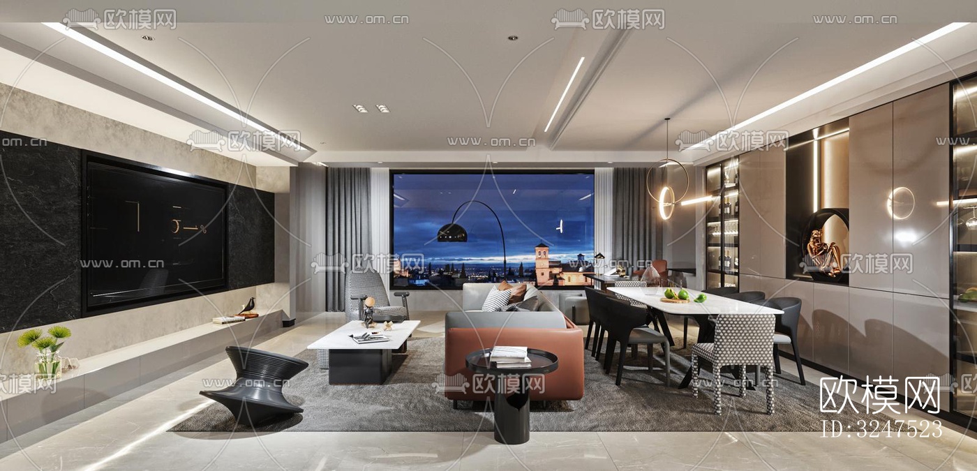 现代客餐厅效果图下载（渲染图3）