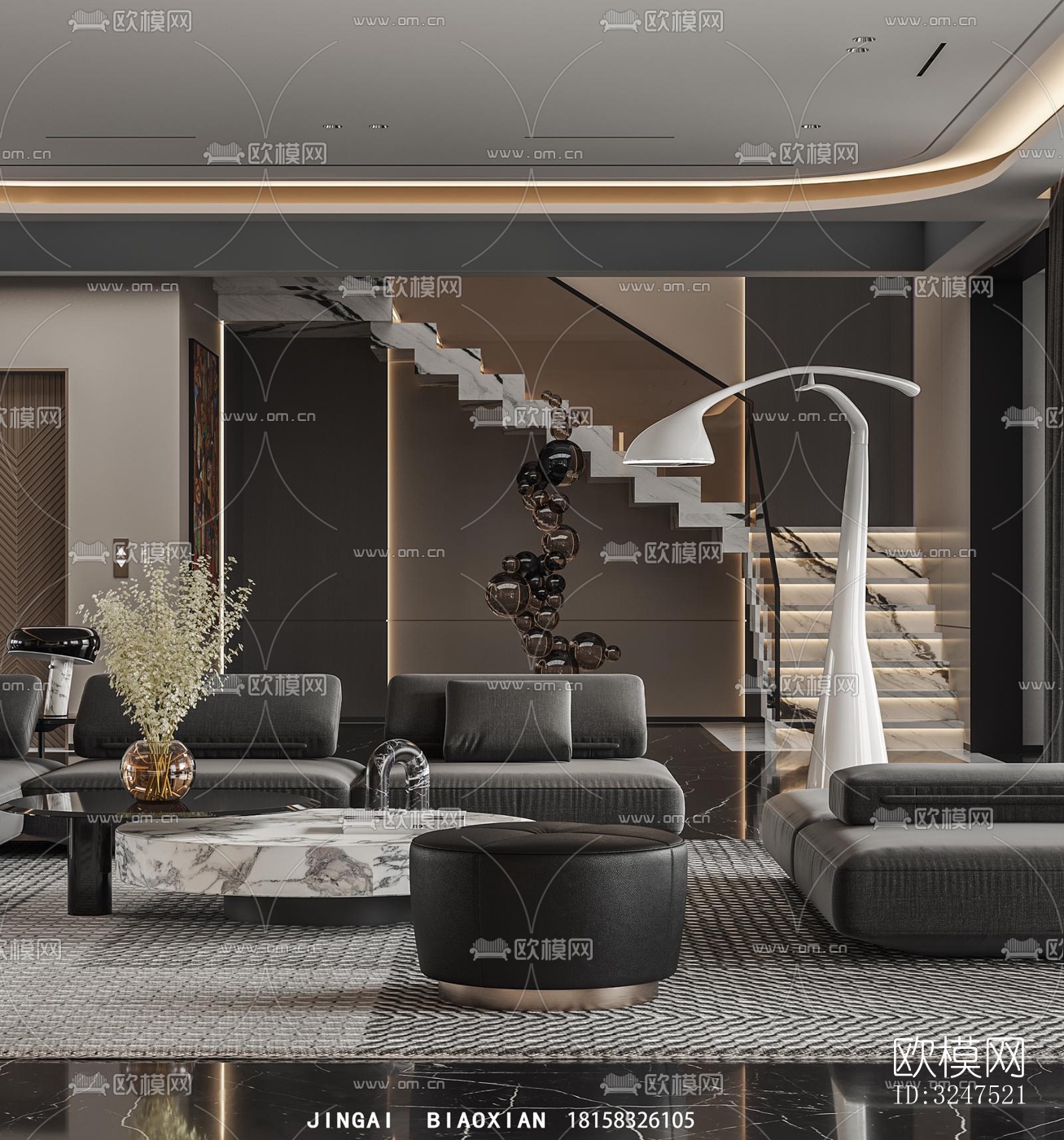 现代客餐厅效果图下载（渲染图2）