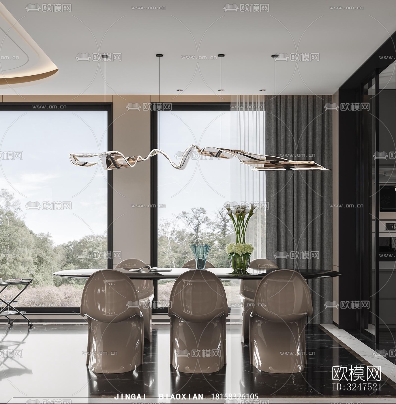 现代客餐厅效果图下载（渲染图3）