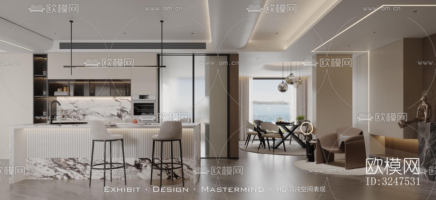 现代客餐厅效果图下载（渲染图2）