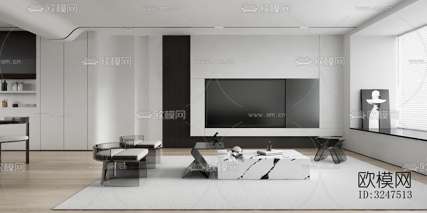 现代客餐厅效果图下载（渲染图3）