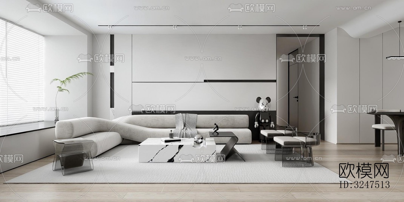 现代客餐厅效果图下载（渲染图1）