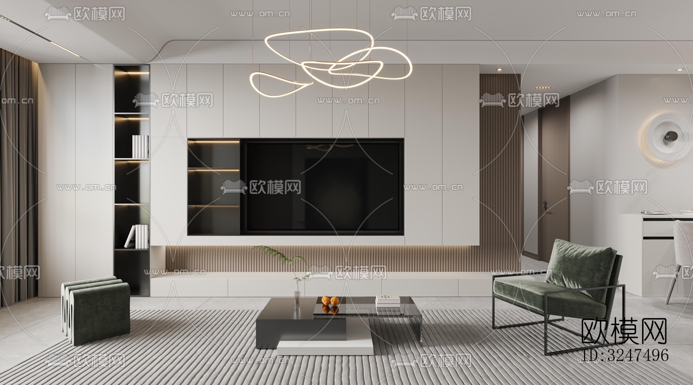 现代客餐厅效果图下载（渲染图1）