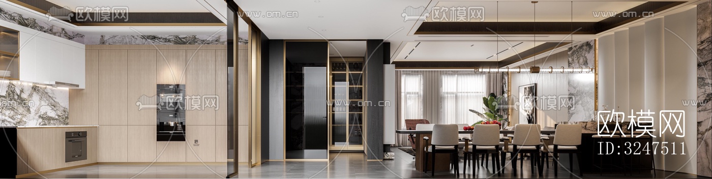 现代客餐厅效果图下载（渲染图4）