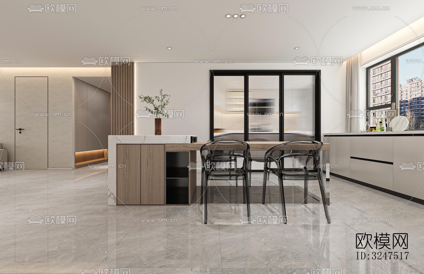 现代客餐厅效果图下载（渲染图6）