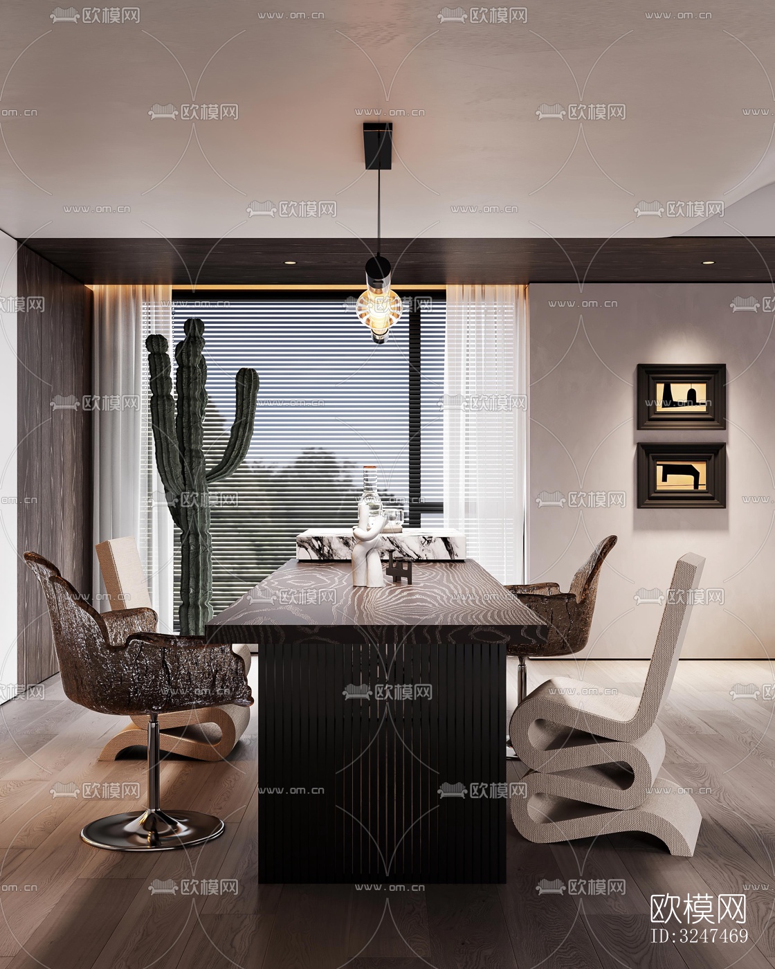 现代客餐厅效果图下载（渲染图3）