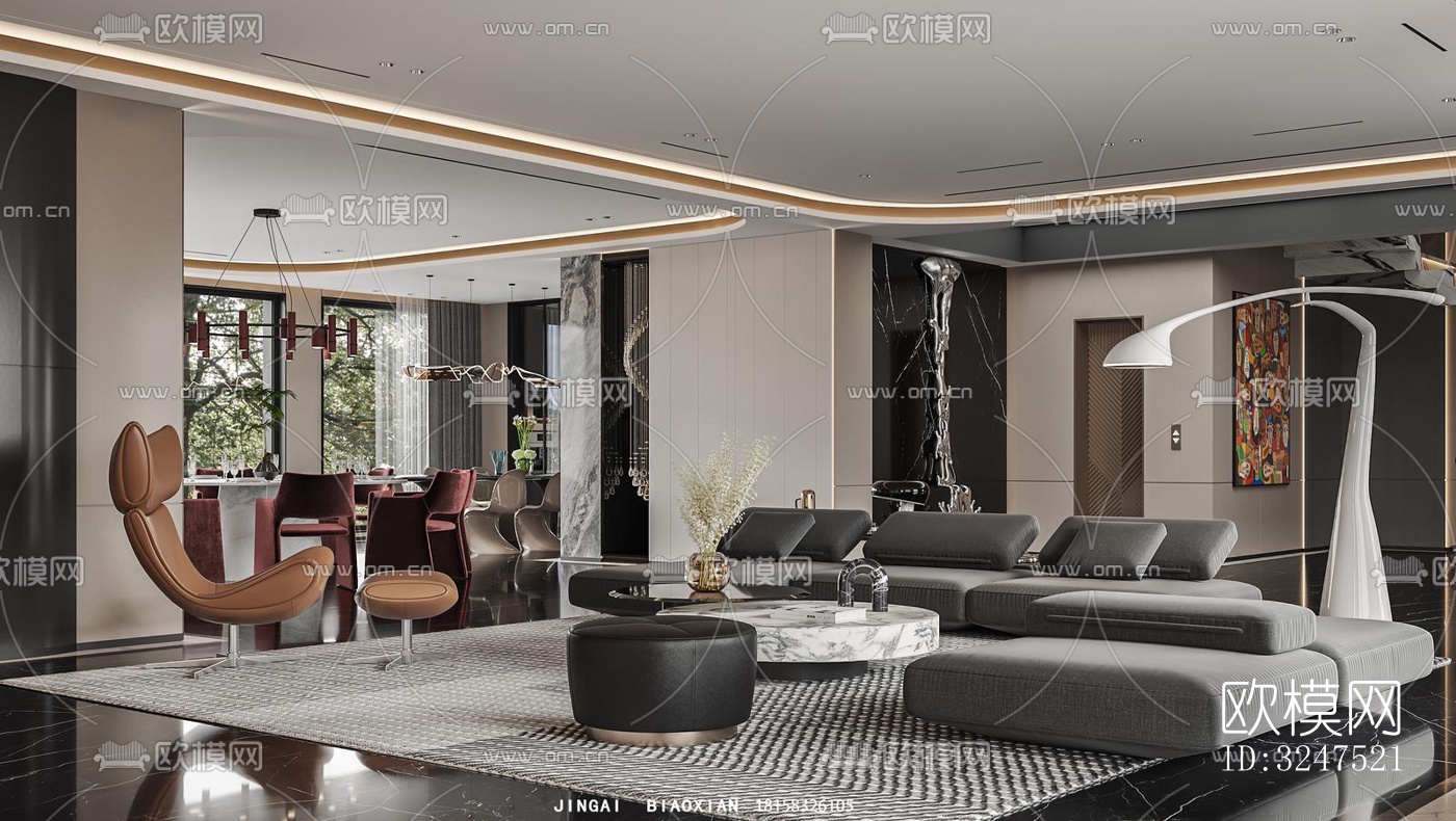 现代客餐厅效果图下载（渲染图8）