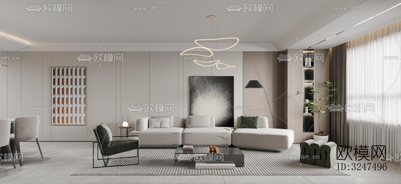 现代客餐厅效果图下载（渲染图2）