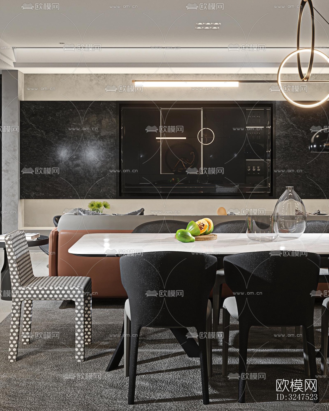 现代客餐厅效果图下载（渲染图1）