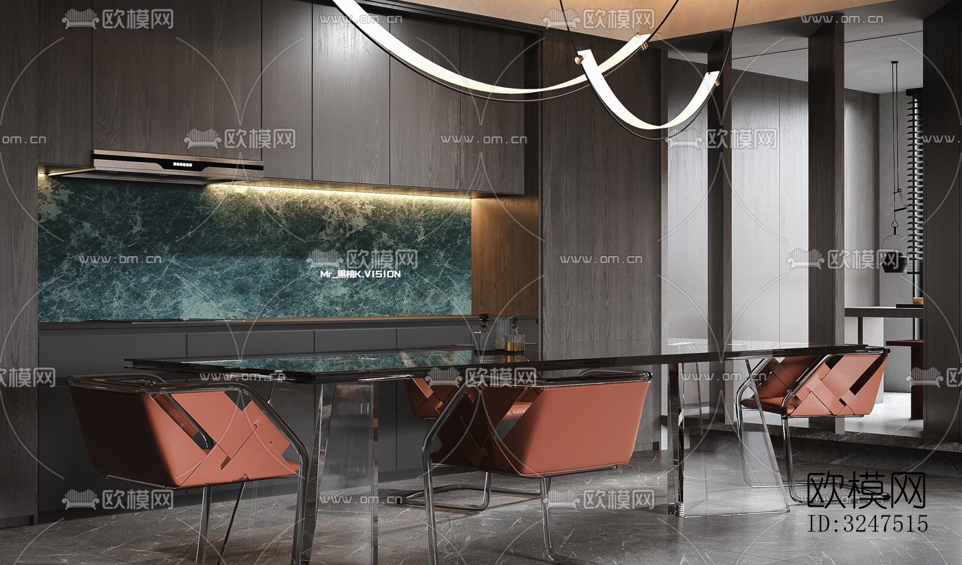 现代客餐厅效果图下载（渲染图10）