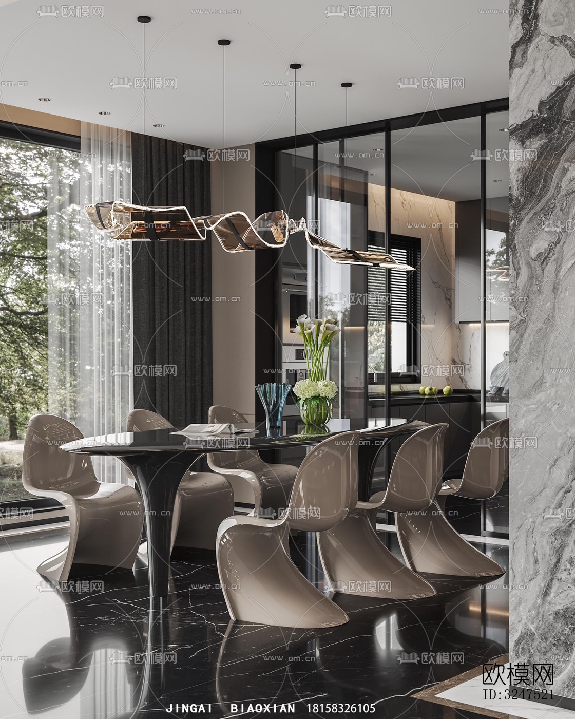 现代客餐厅效果图下载（渲染图6）
