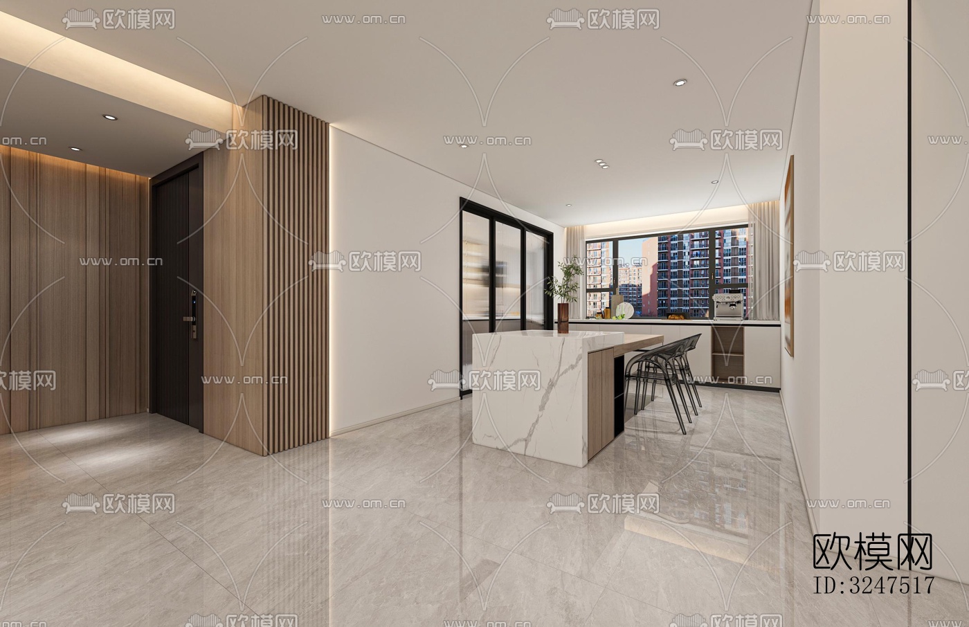 现代客餐厅效果图下载（渲染图1）