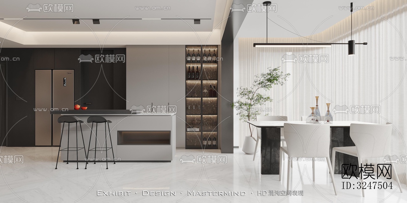 现代客餐厅效果图下载（渲染图4）