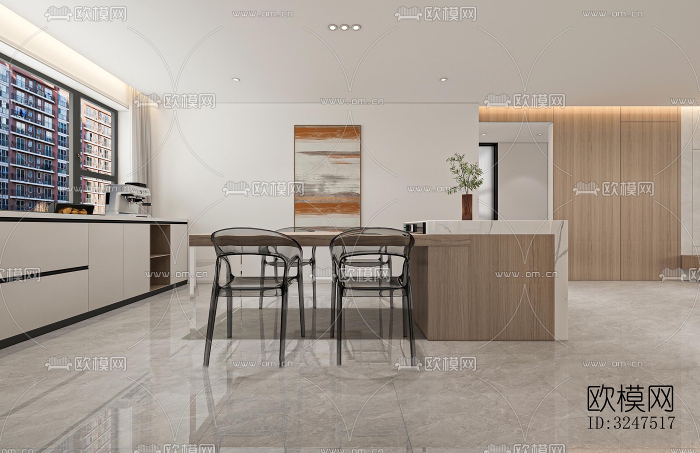 现代客餐厅效果图下载（渲染图4）