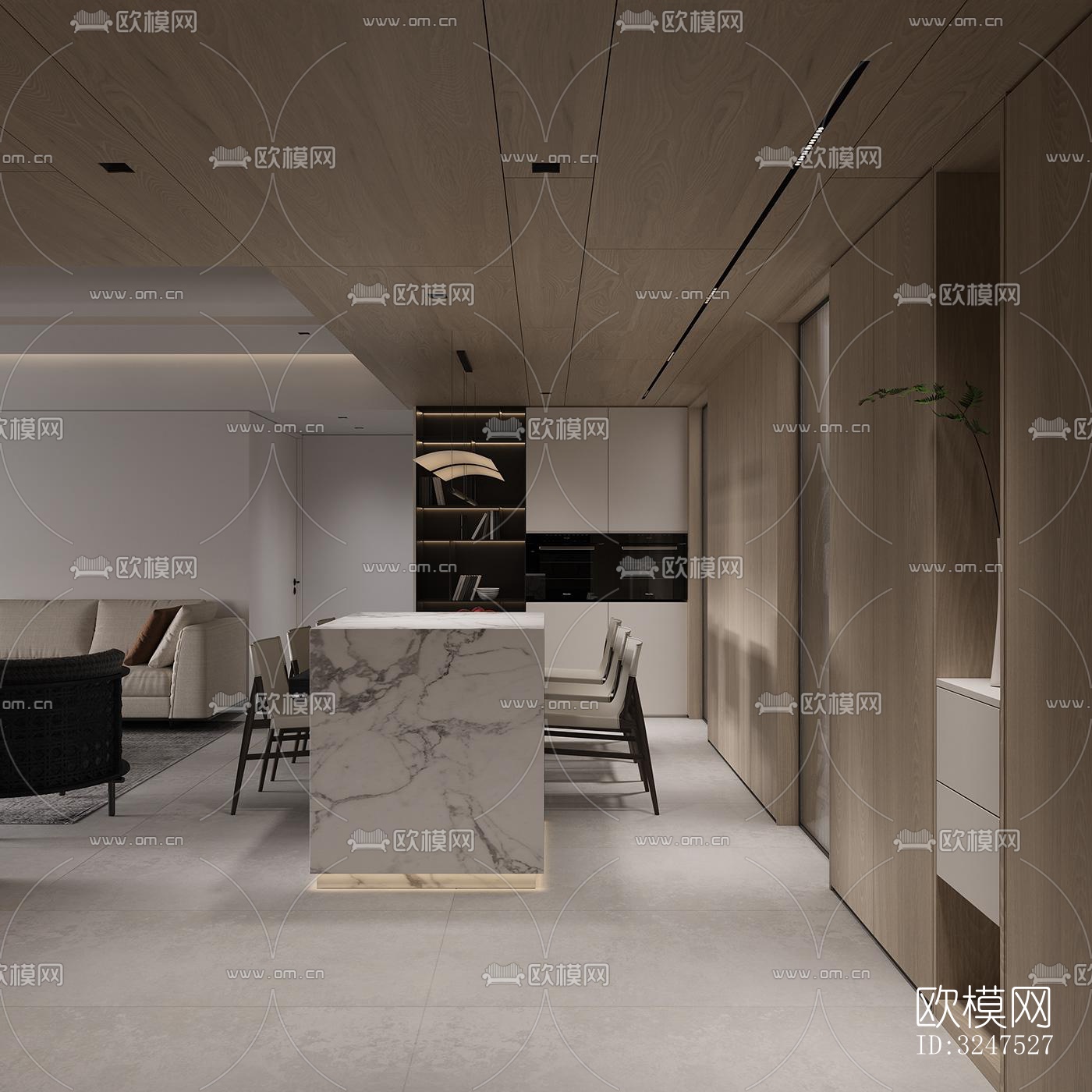 现代客餐厅效果图下载（渲染图3）