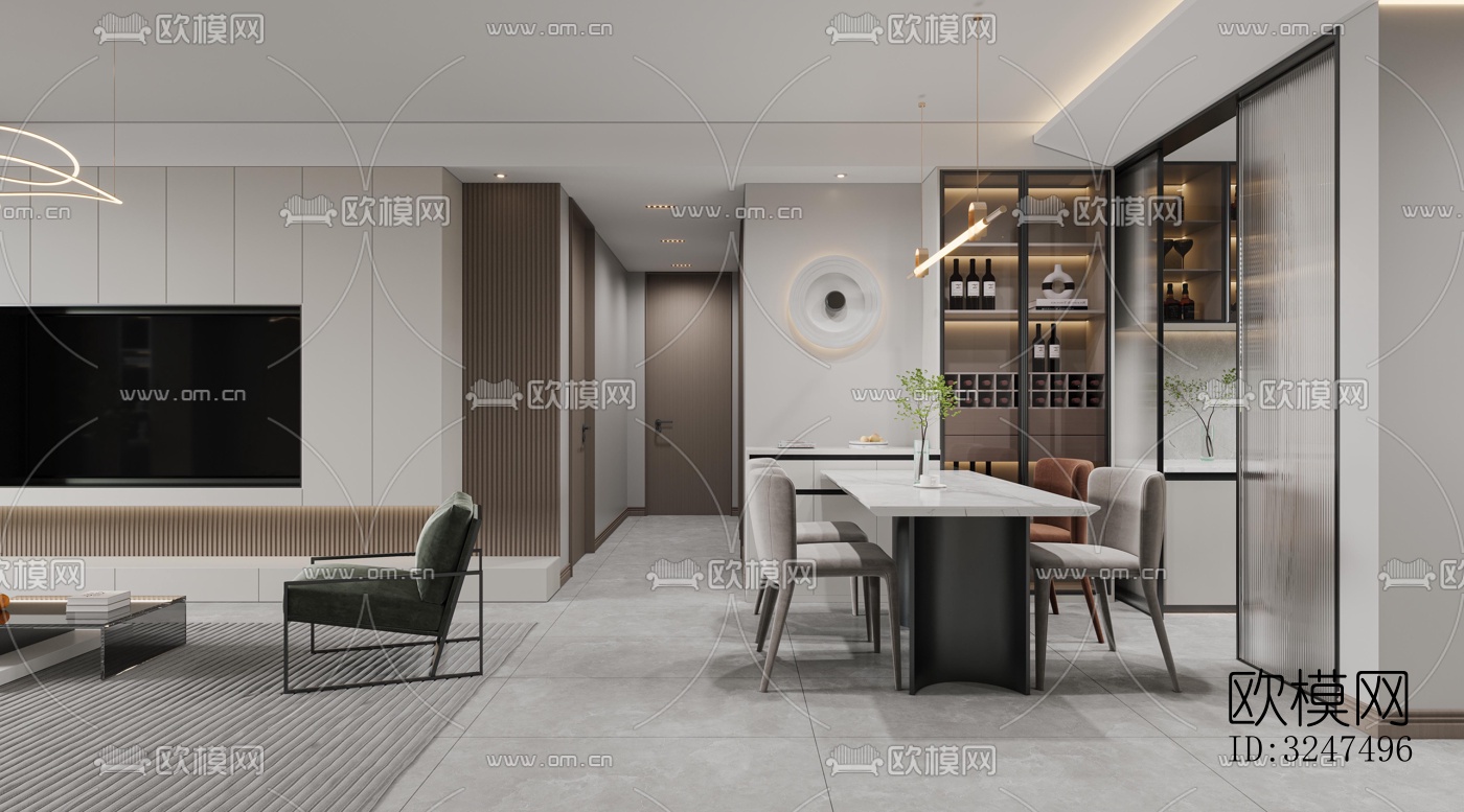 现代客餐厅效果图下载（渲染图3）