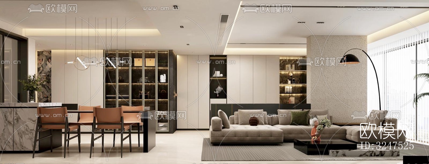 现代客餐厅效果图下载（渲染图2）