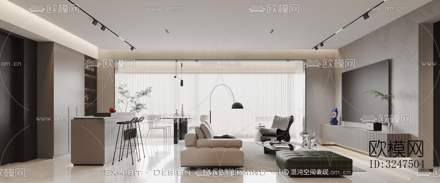 现代客餐厅效果图下载（渲染图1）