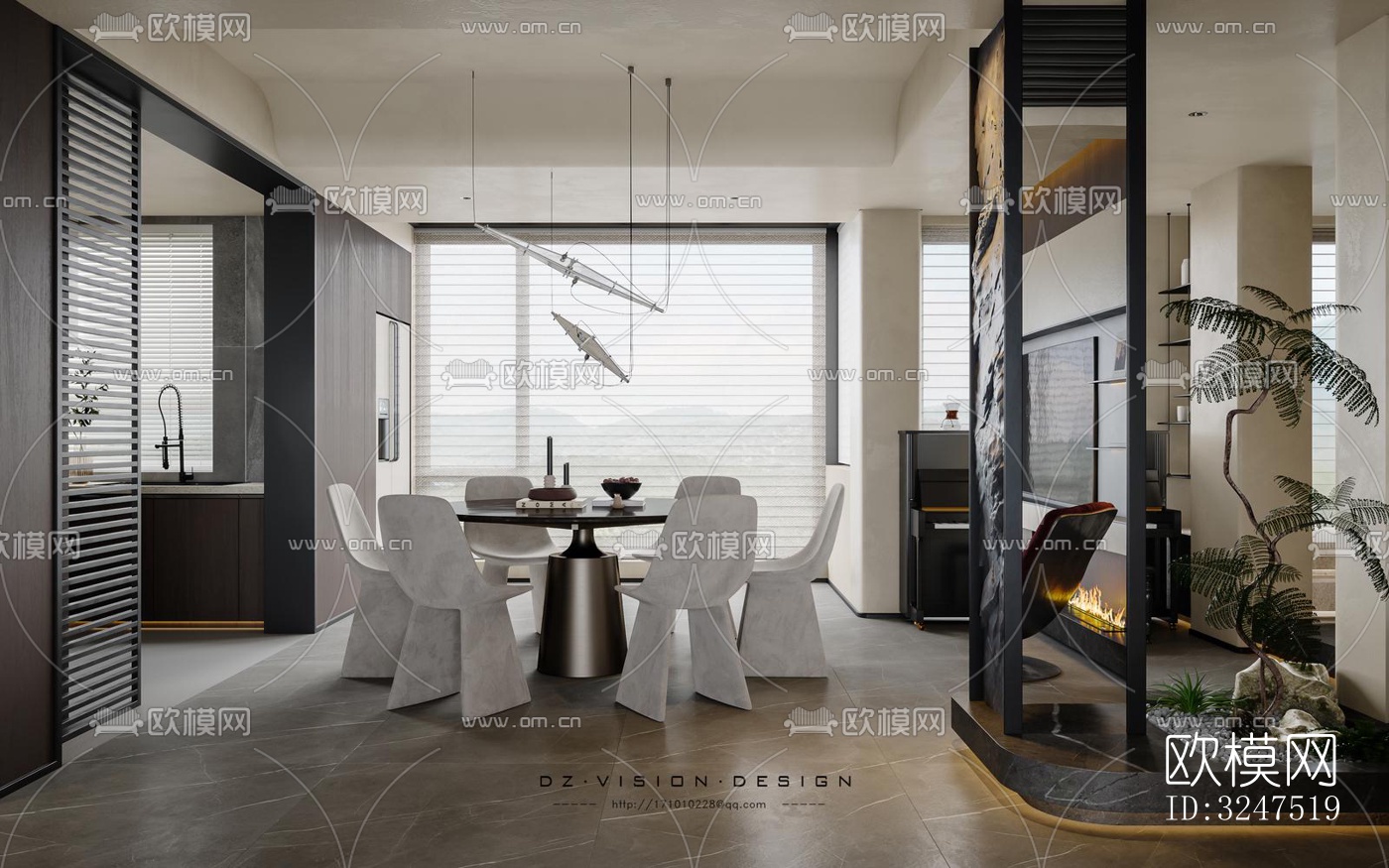 现代客餐厅效果图下载（渲染图4）