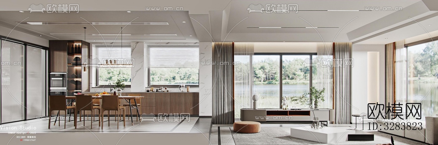 现代客餐厅效果图下载（渲染图1）