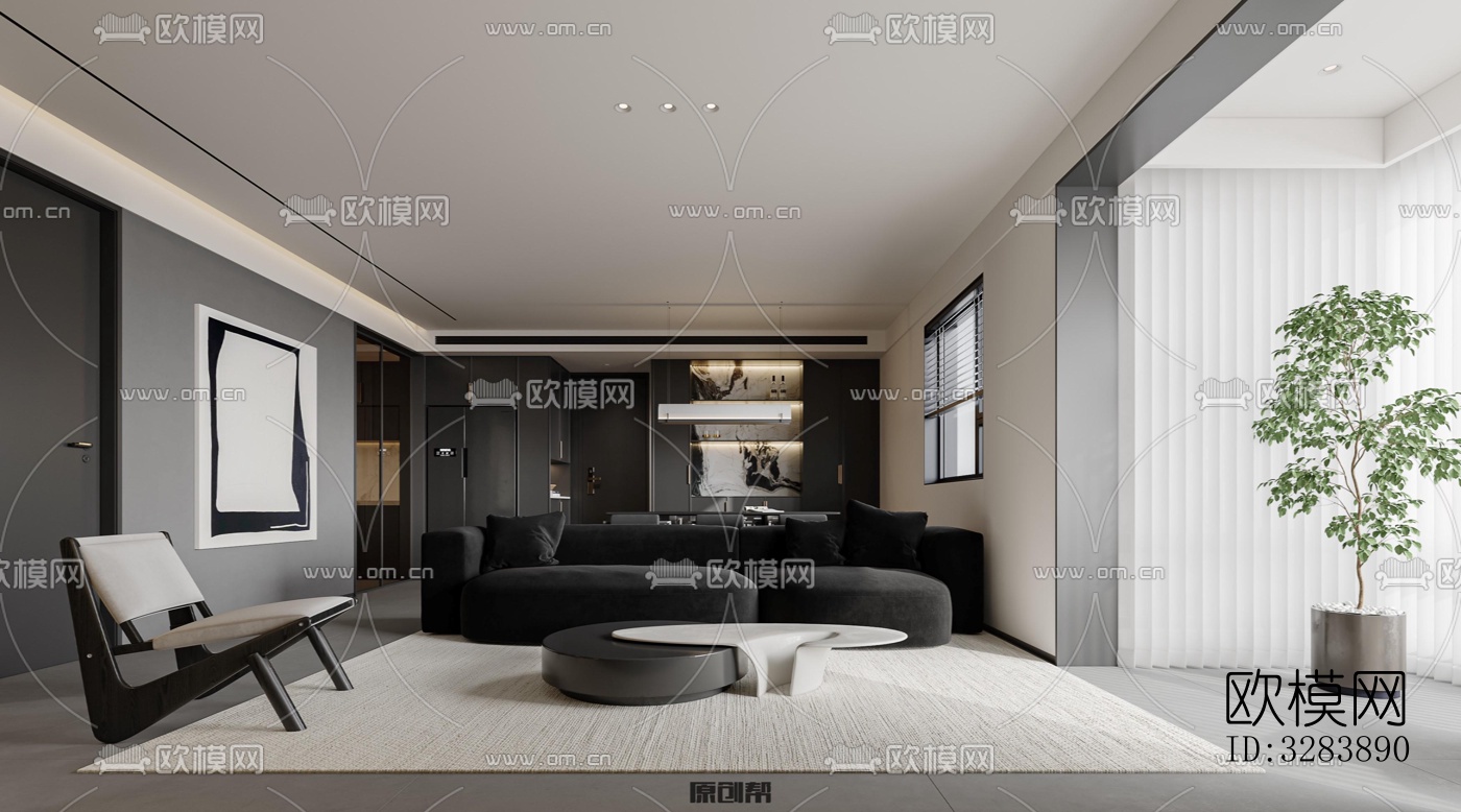 现代客餐厅效果图下载（渲染图2）