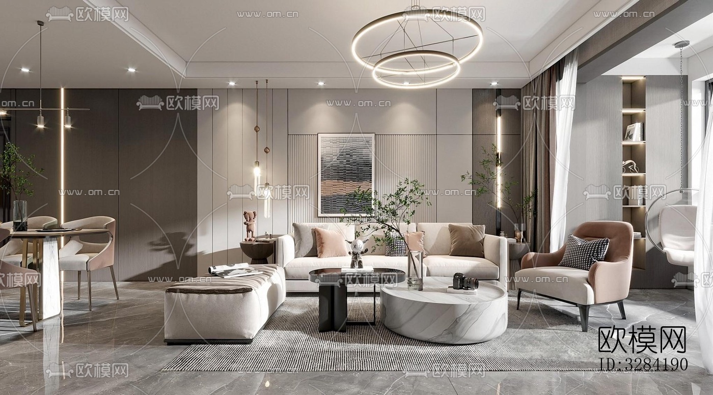 现代客餐厅效果图下载（渲染图2）