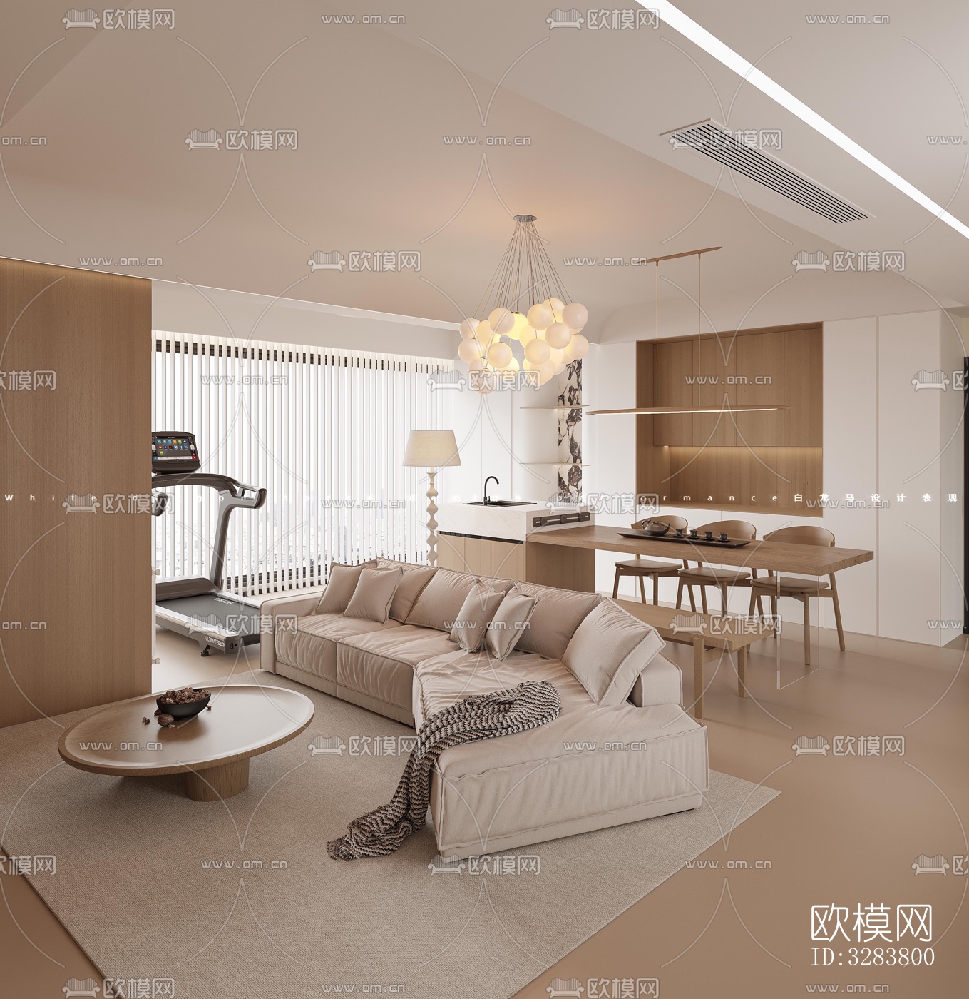 现代客餐厅效果图下载（渲染图4）