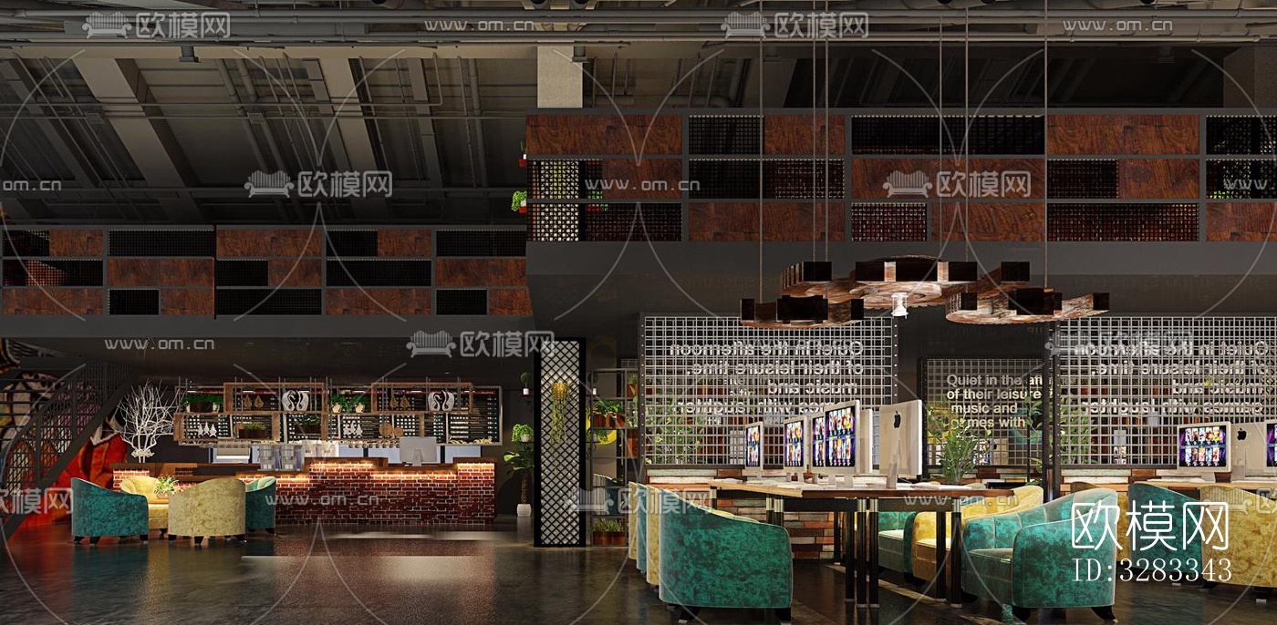 工业风网咖效果图下载（渲染图1）