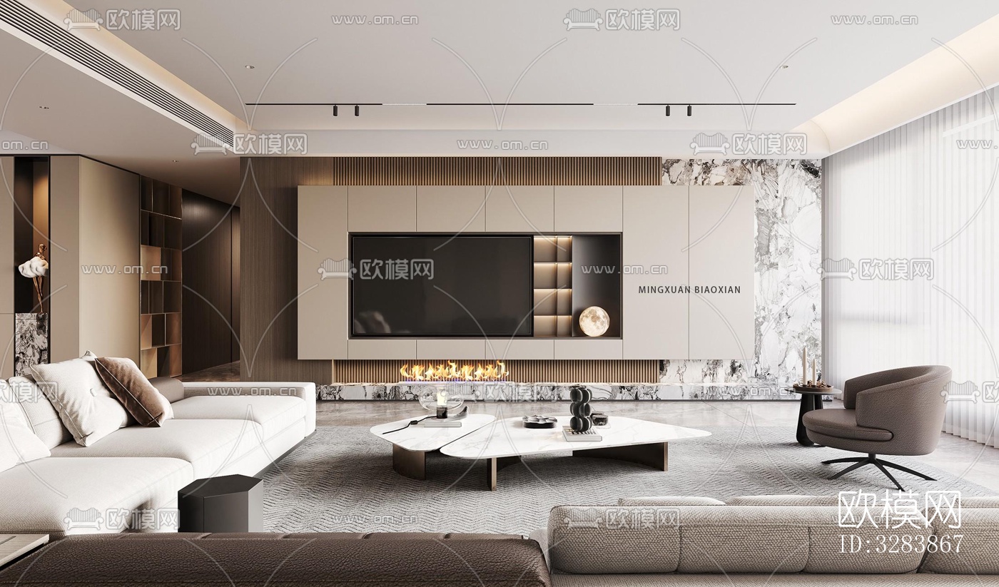 现代客餐厅效果图下载（渲染图1）