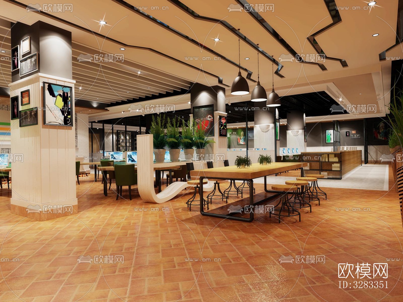 工业风网咖效果图下载（渲染图1）