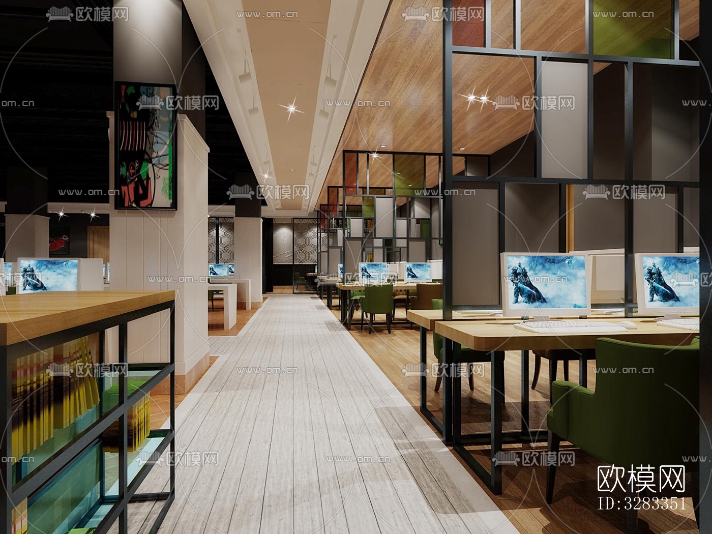 工业风网咖效果图下载（渲染图2）