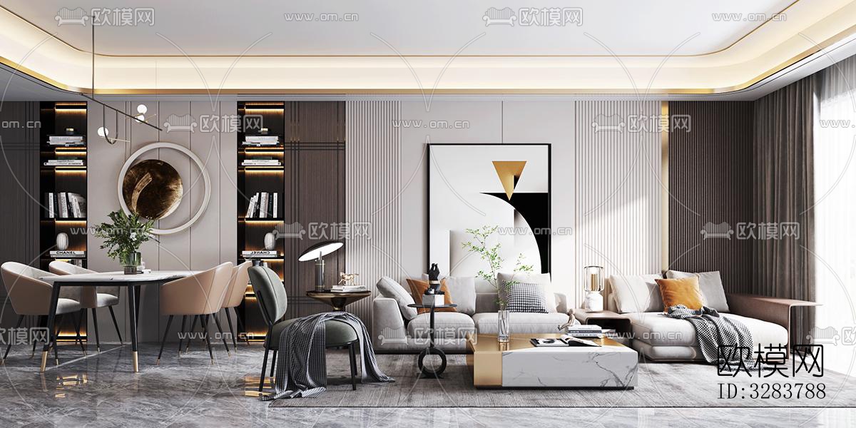 现代客餐厅效果图下载（渲染图4）