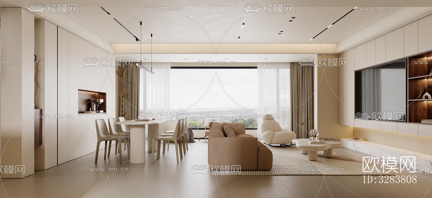 现代客餐厅效果图下载（渲染图7）