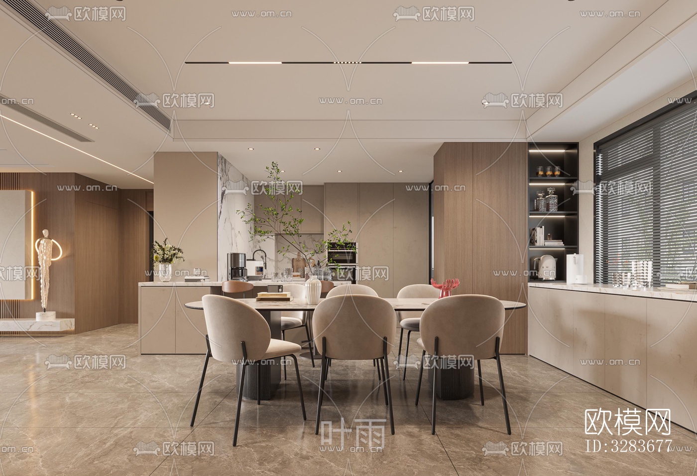 现代客餐厅效果图下载（渲染图3）
